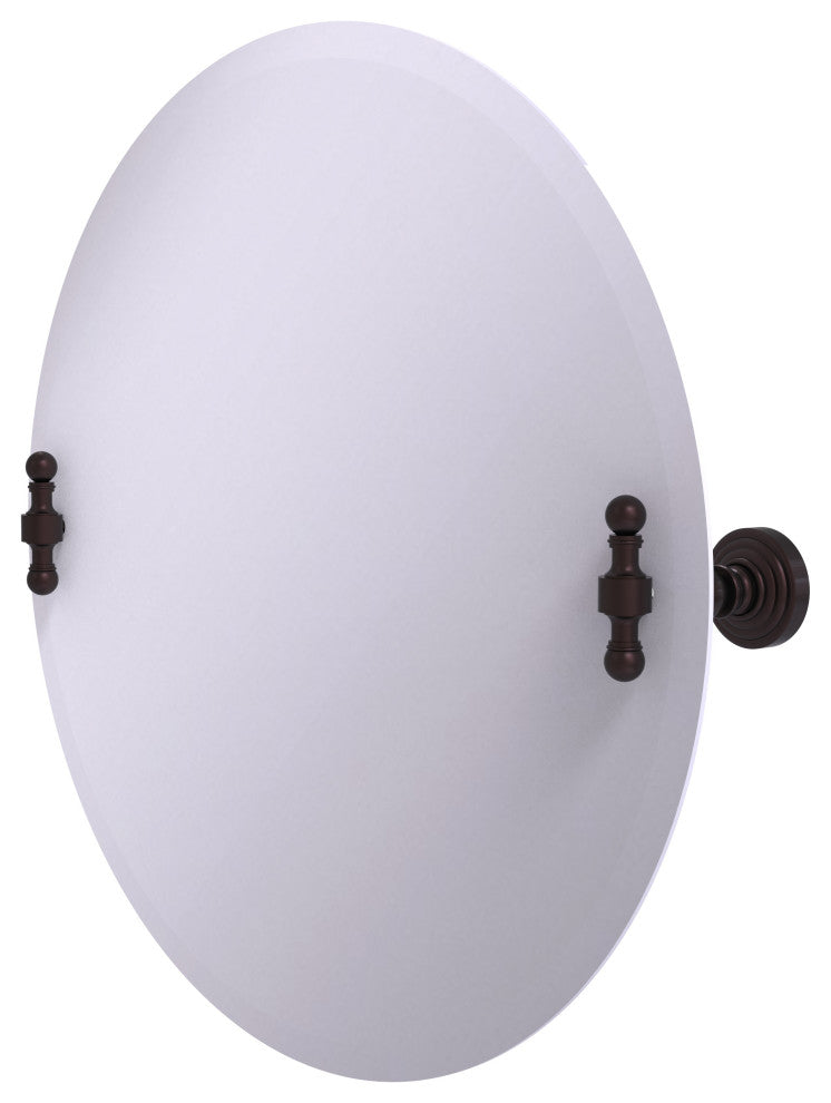 Frameless Round Beveled Edge Tilt Mirror, Antique Bronze