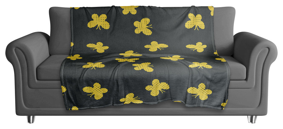 Butterfly Pattern in Yellow Fleece Blanket
