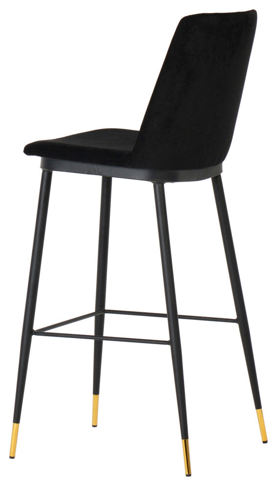 Evora Black Velvet Counter Stool (Set of 2) - Black