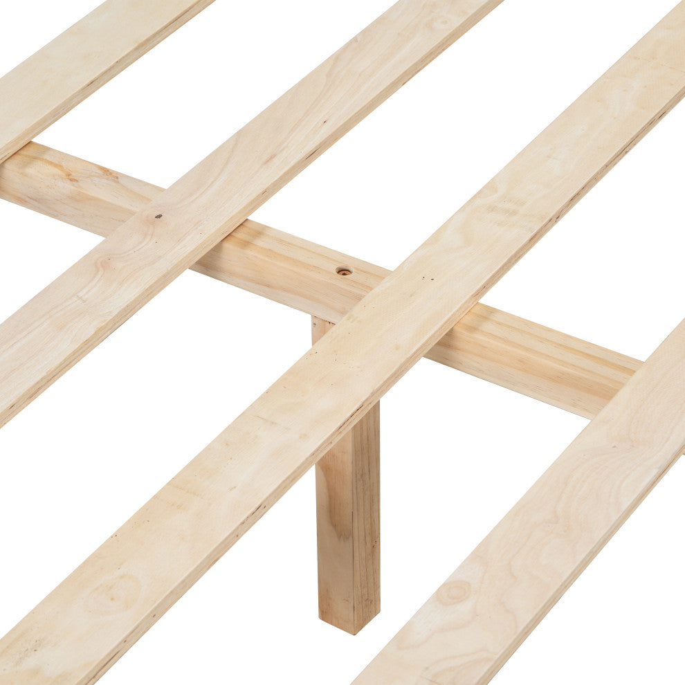 GDF Studio Queen Platform Bed With Woven White Leather Back & Natural Wood Frame
