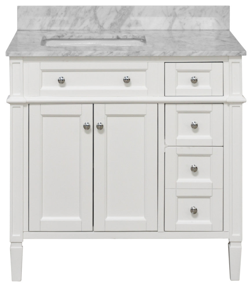 Hailey 36" Bathroom Vanity, White, Carrara Marble