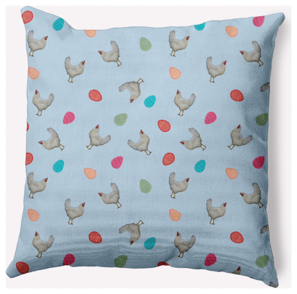 Chickens and Eggs Easter Decorative Throw Pillow, After Rain Blue, 26x26"