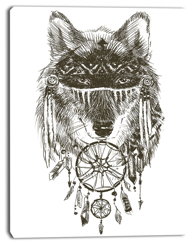 Wolf Warrior Watercolor, Contemporary Animal Art Canvas, 30"x40"