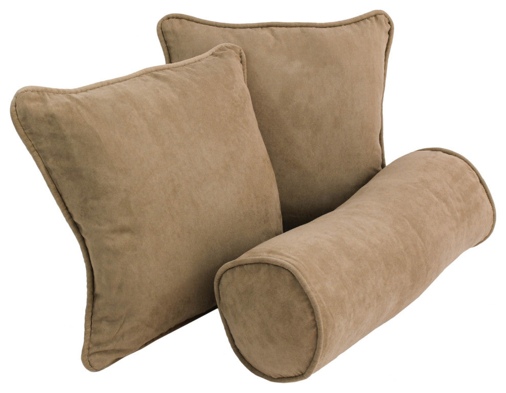 Double-Corded Solid Microsuede Throw Pillows With Inserts, Set of 3, Java