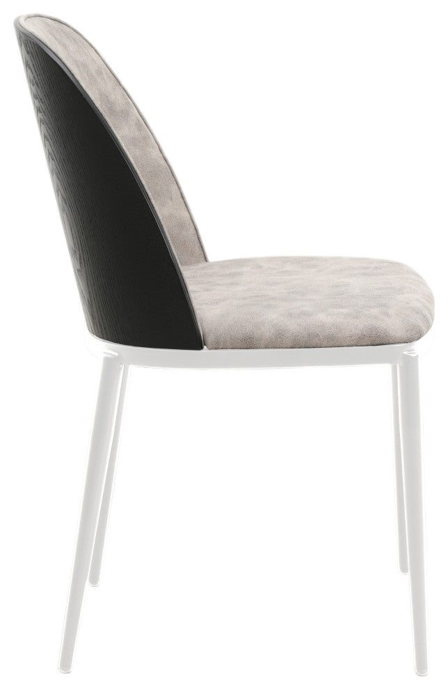 LeisureMod Tule Dining Chair With Upholstered Seat and White Steel Frame, Black/Charcoal