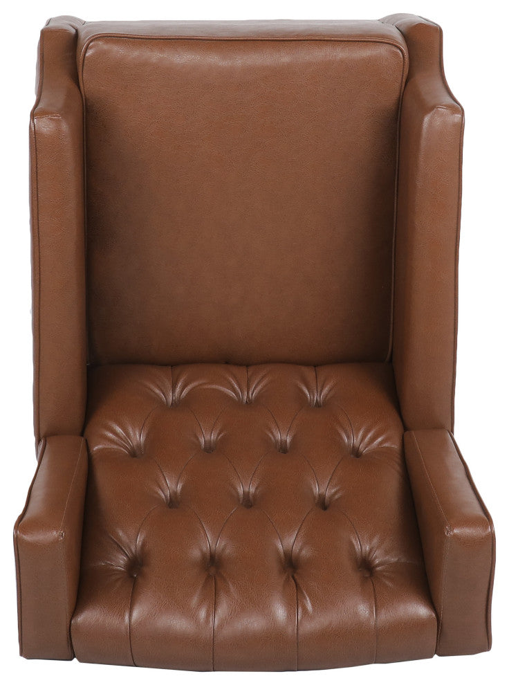 Amedou Faux Leather Tufted Wingback Rocking Chair, Cognac/Dark Brown