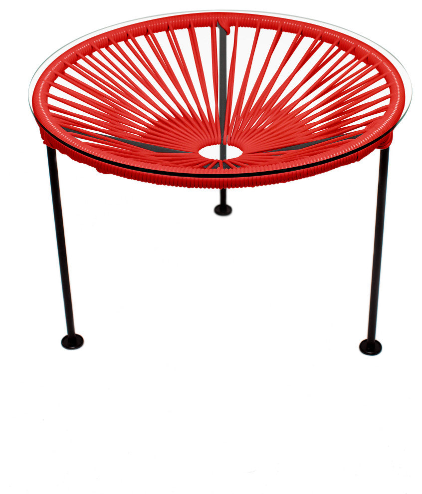 Zicatela Indoor/Outdoor Handmade Side Table, Red Weave, Black Frame