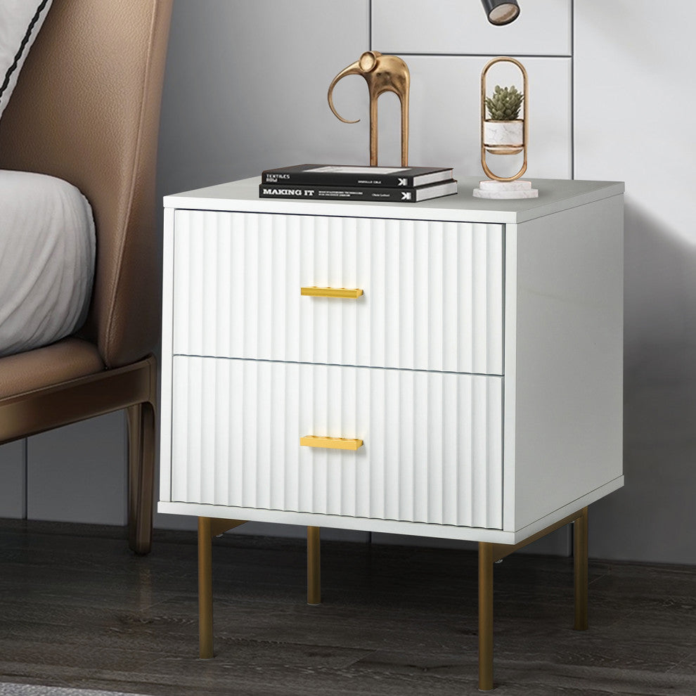 Contemporary 2-Drawer Nightstand, White
