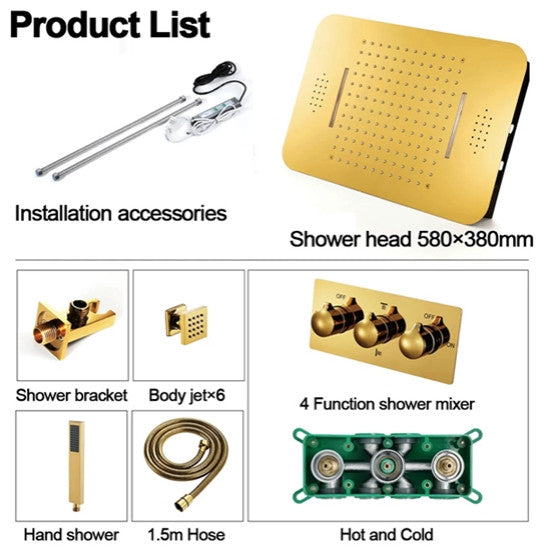 Mount Rainfall Shower System With Jetted Body Sprays, Remote Control