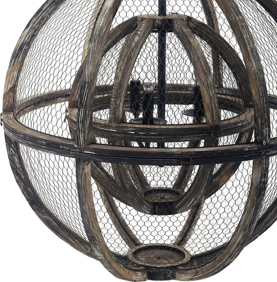 Gravitate Globe Rustic Oak Wood Pendant Light Chandelier