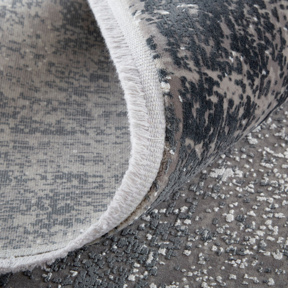 Weave & Wander Lindstra Rug, Silver Gray/Black, 3ft-1in x 10ft Rug