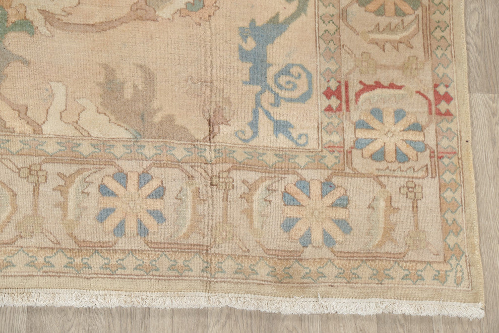 Consigned, Traditional Vintage Handmade Persian Distressed Area Rug, Beige, 8x11