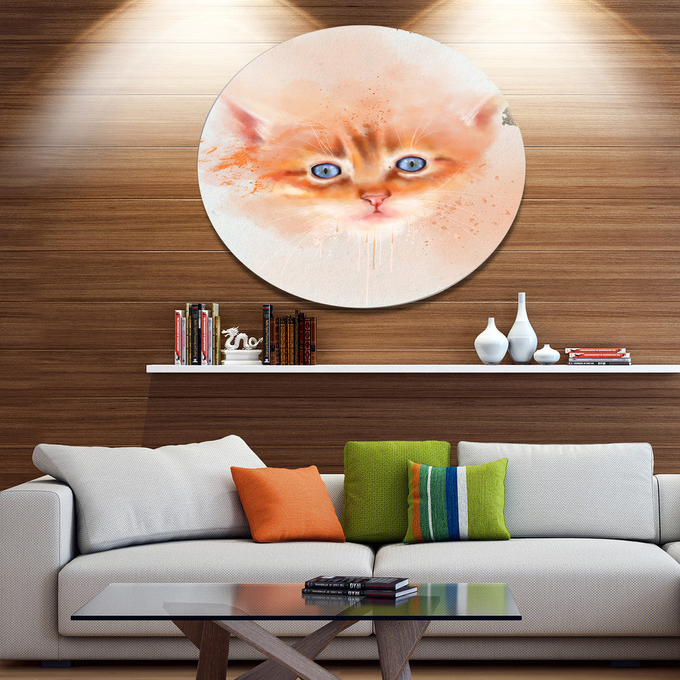 Cute Brown Cat Watercolor, Animal Disc Metal Wall Art, 11"