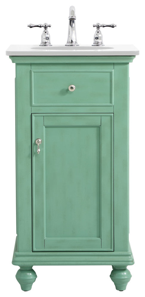 19" Single Bathroom Vanity, Vintage Mint With Ivory White Engineered Marble