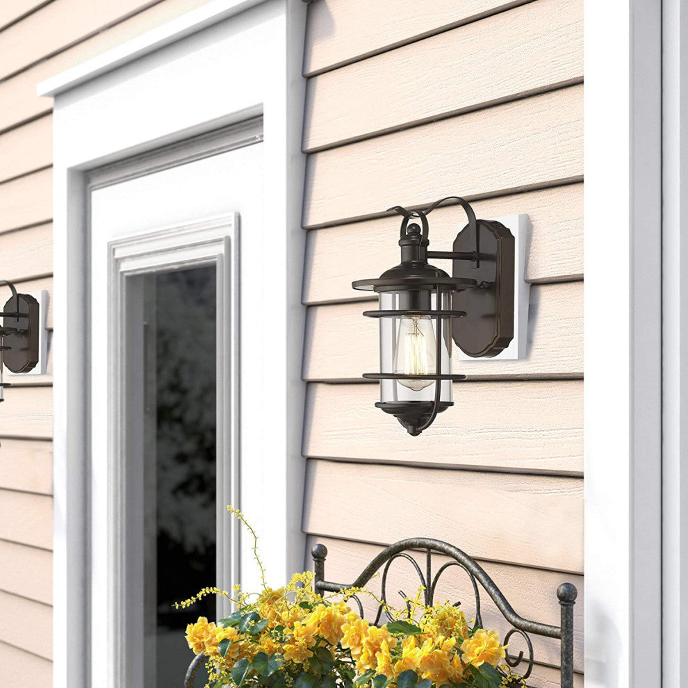 Outdoor wall glass lantern  industrial wall lamp with rubbed bronze finish