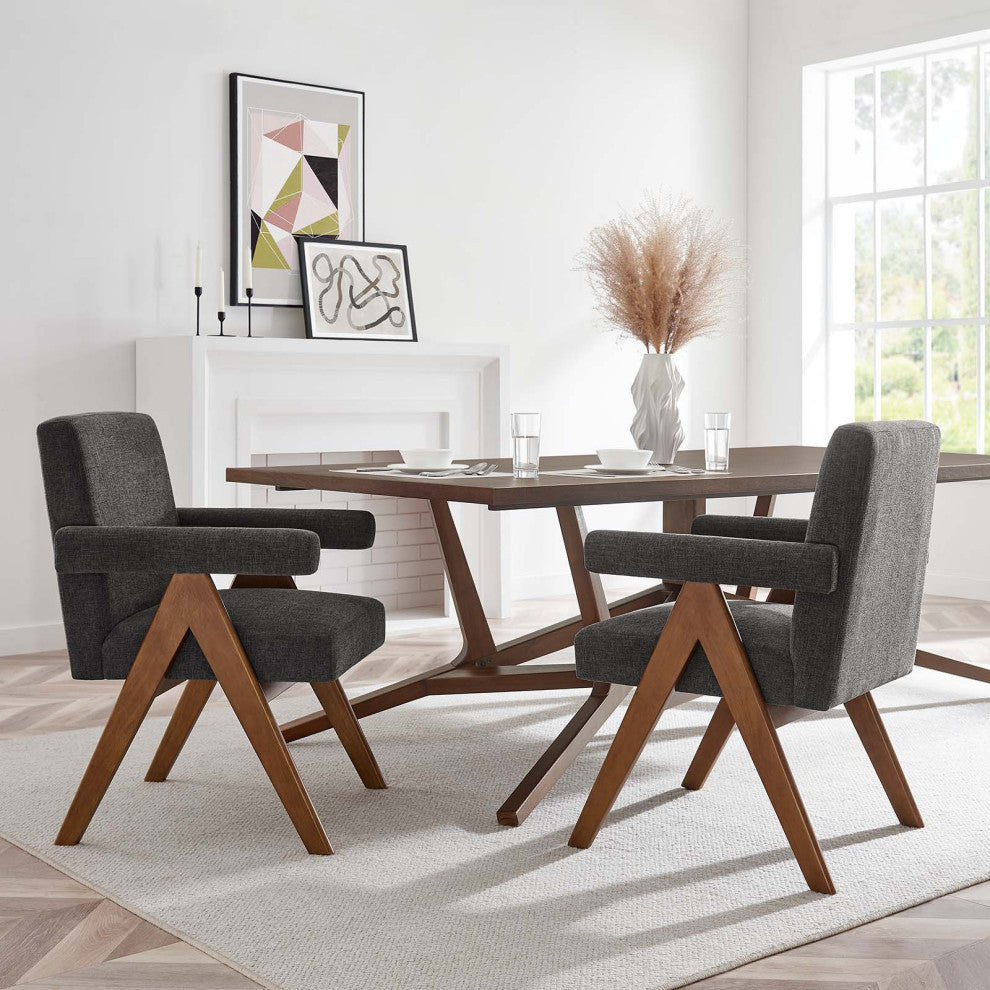 Lyra Fabric Dining Room Chair, Set of 2, Dark Gray Fabric