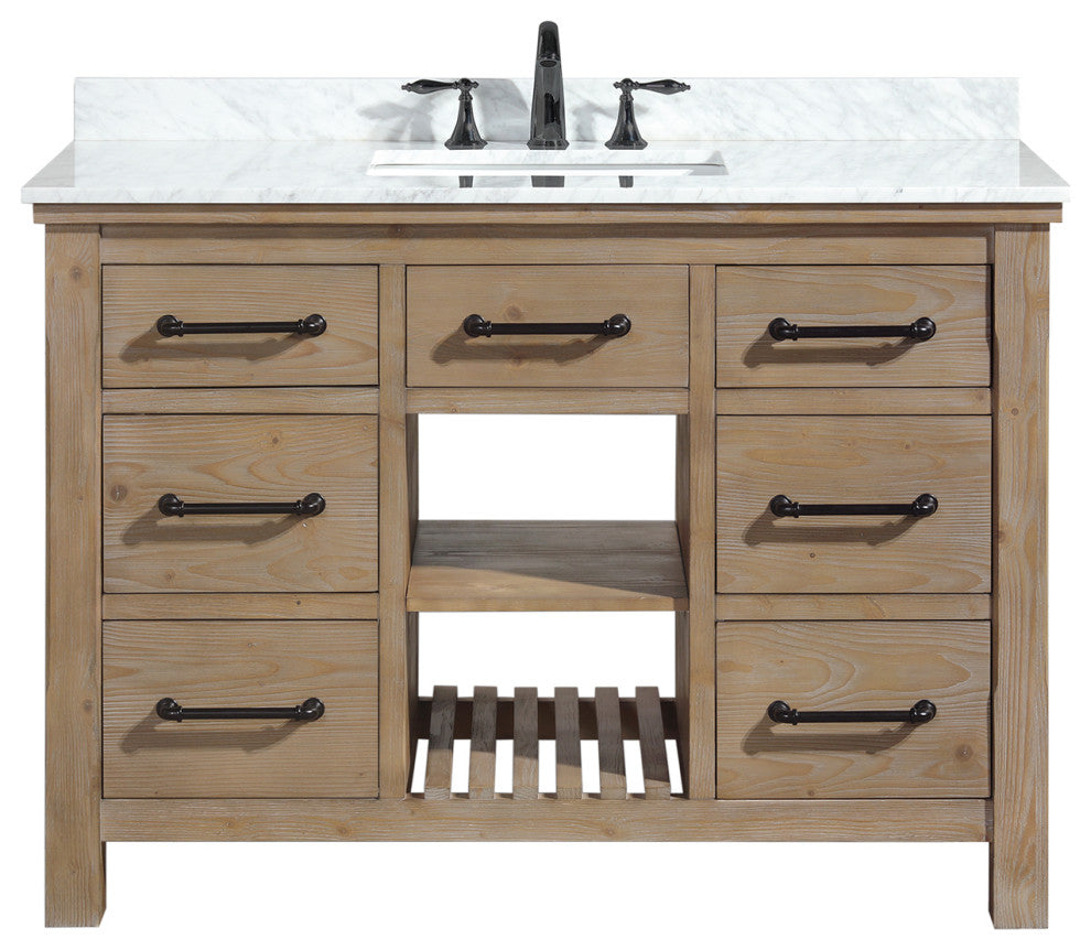 Lauren 48" Bathroom Vanity, Weathered Fir Finish, Italian Carrara Marble