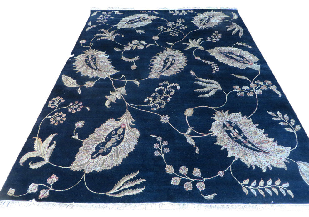 9x12 Hand Knotted Black Agra With Silk Oriental Rug