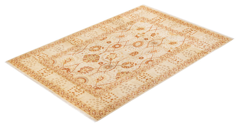 Mogul, One-of-a-Kind Hand-Knotted Area Rug, Ivory, 6' 3" x 9' 3"