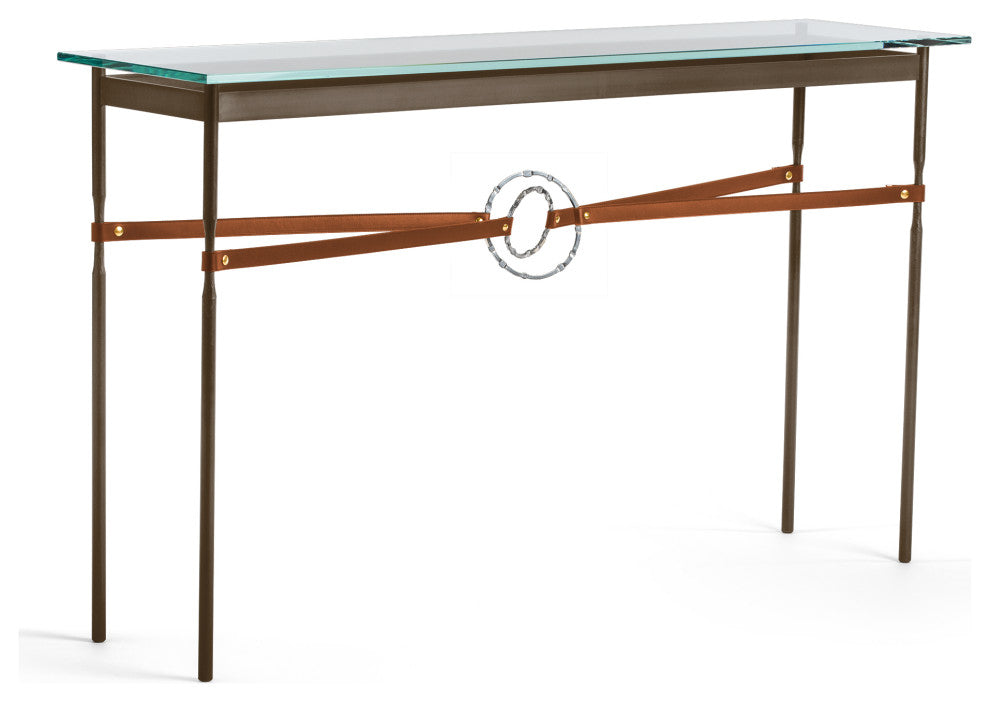 Equus Console Table, Bronze Finish - Sterling Accents - Chestnut Leather Strap