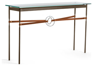 Equus Console Table, Bronze Finish - Sterling Accents - Chestnut Leather Strap