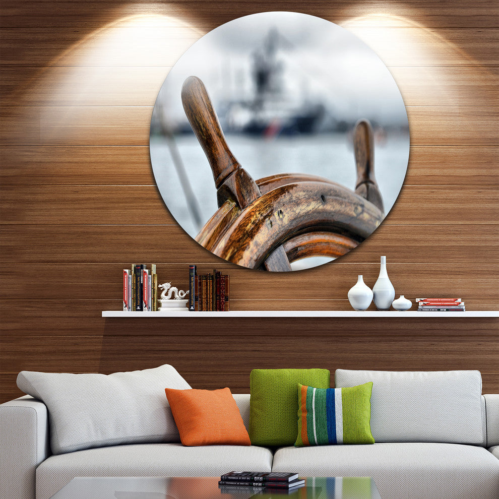 Steering Wheel Sailboat, Landscape Photography Round Metal Artwork, 23"