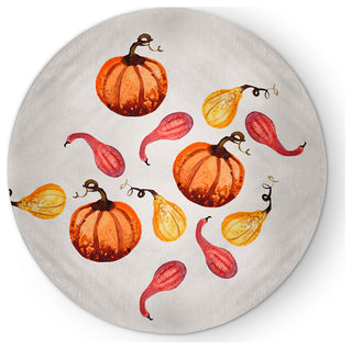 Gourds Galore Fall Design Chenille Area Rug, Ivory, 5' Round