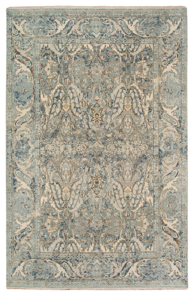 Vintage Pagota Area Rug, Blue, 8' x 10', Bordered