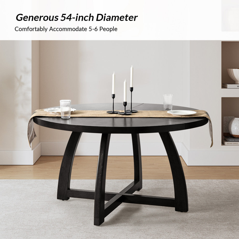 54"W Solid Wood Round Dining Table, Black
