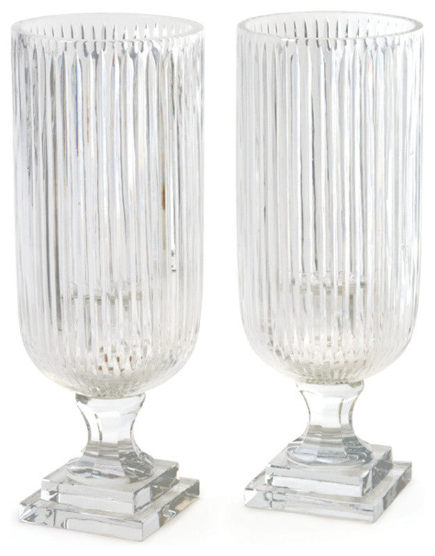 Prismatic Glass Hurricane Lamp Lantern, Set of 2 Candle Holder Vase