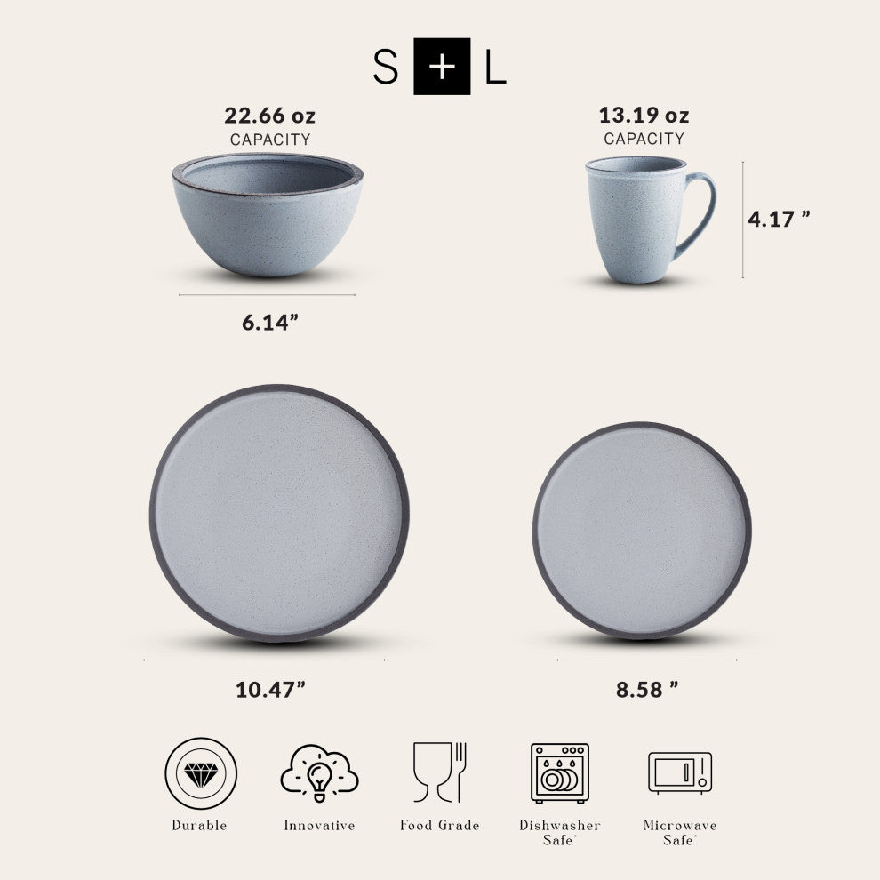 Stone Lain Tina Stoneware 32 Piece Dinnerware Set, Blue and Grey