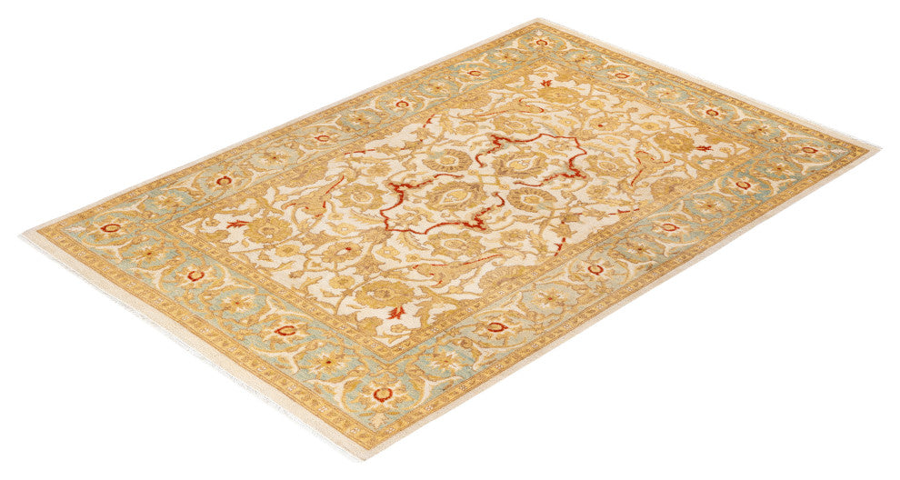 Ottoman, One-of-a-Kind Hand-Knotted Area Rug Ivory, 4' 2" x 6' 3"