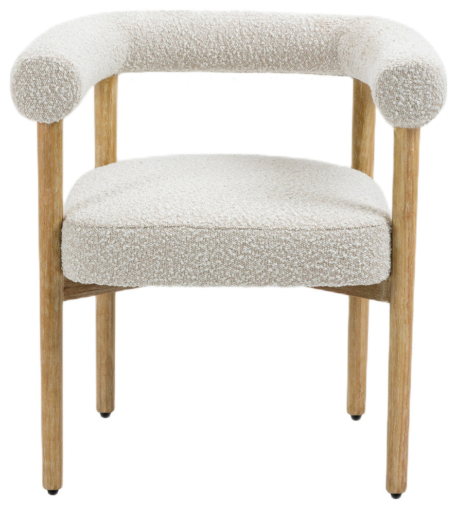 Hyatt Boucle Fabric Upholsetered Dining Chair, Cream, Natural Finish