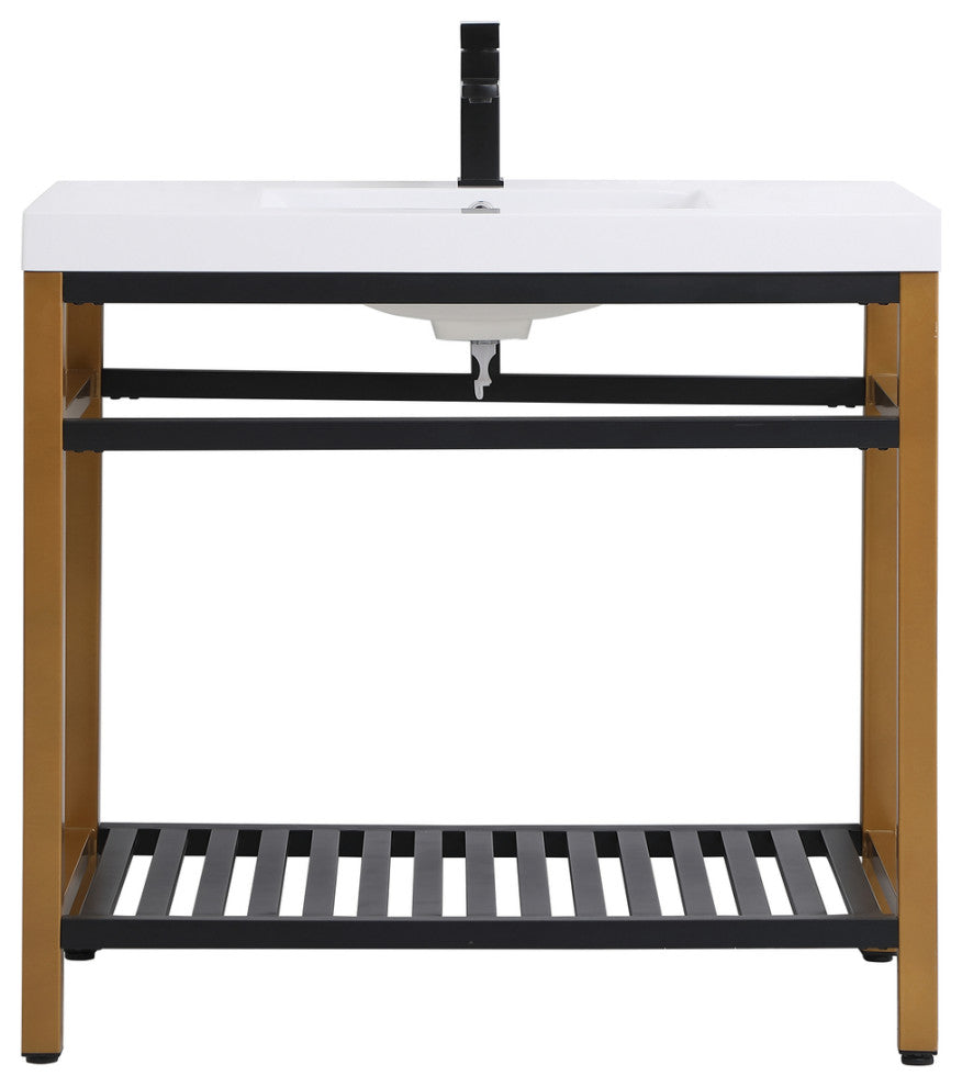 Home Living Single Bathroom Metal Vanity, Golden Black, 36"