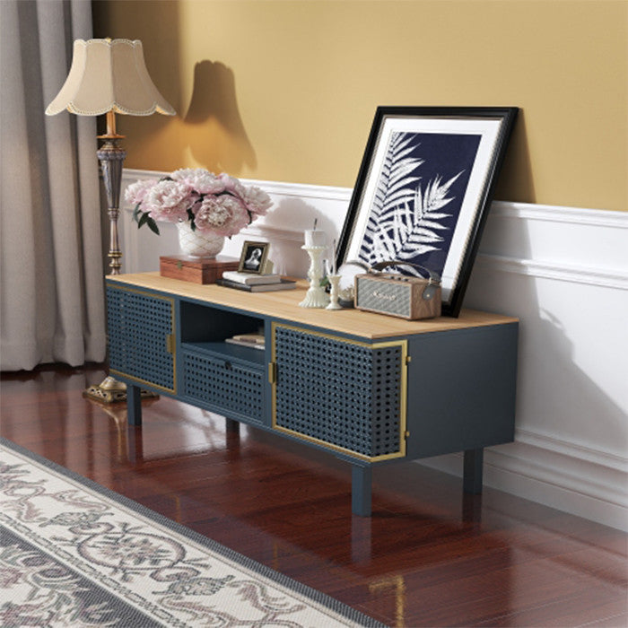 Modern 2 Cabinets TV stand 50 inch TV benches with Carbonized Bamboo