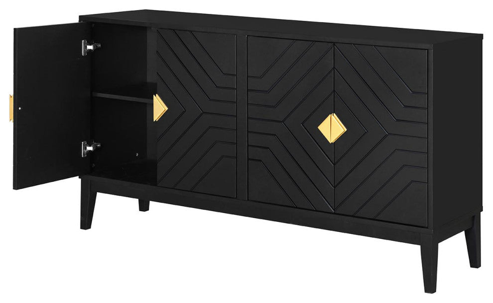 GDF Studio 4-Door Sideboard Storage Cabinet, Gold Handles & Adjustable Shelf