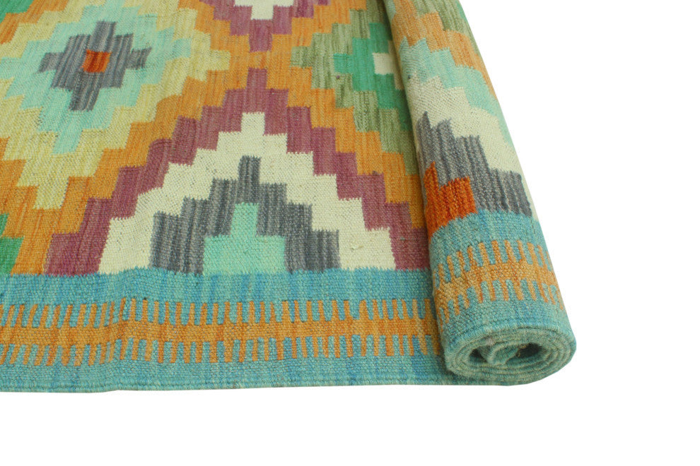 Sangat Kilim Hamadi Orange/Blue Runner, 2'8x9'5