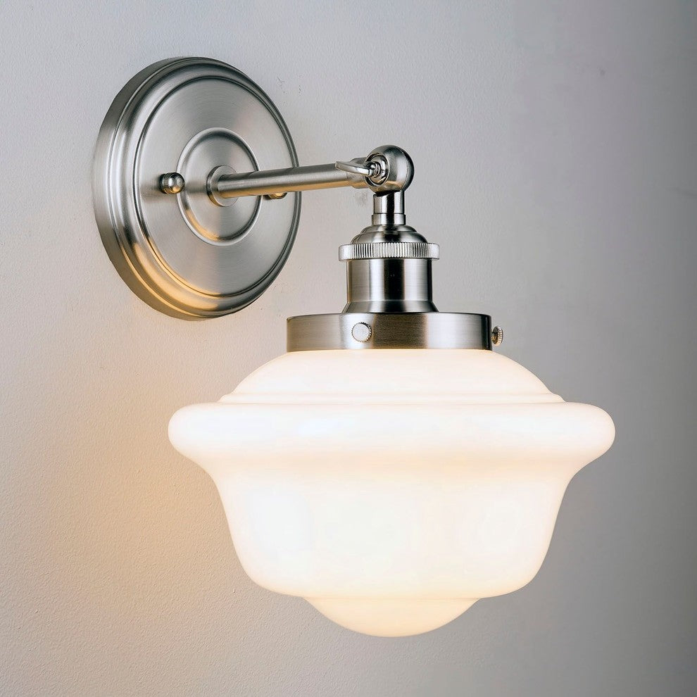 Lavagna 1 Light Schoolhouse Wall Sconce with Milk Glass, Brushed Nickel