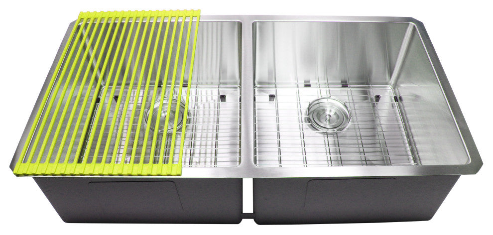37" 16 Gauge Undermount Double Bowl Stainless Steel Sink package