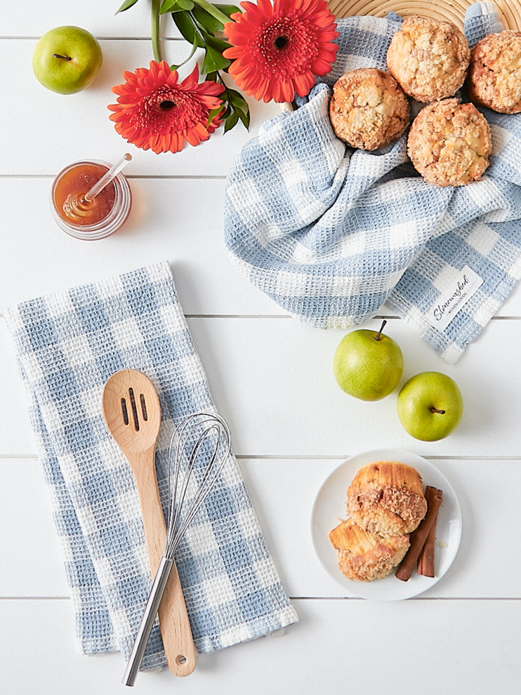 Dusty Blue Checker Washed Waffle Dishtowel (Set of 2)