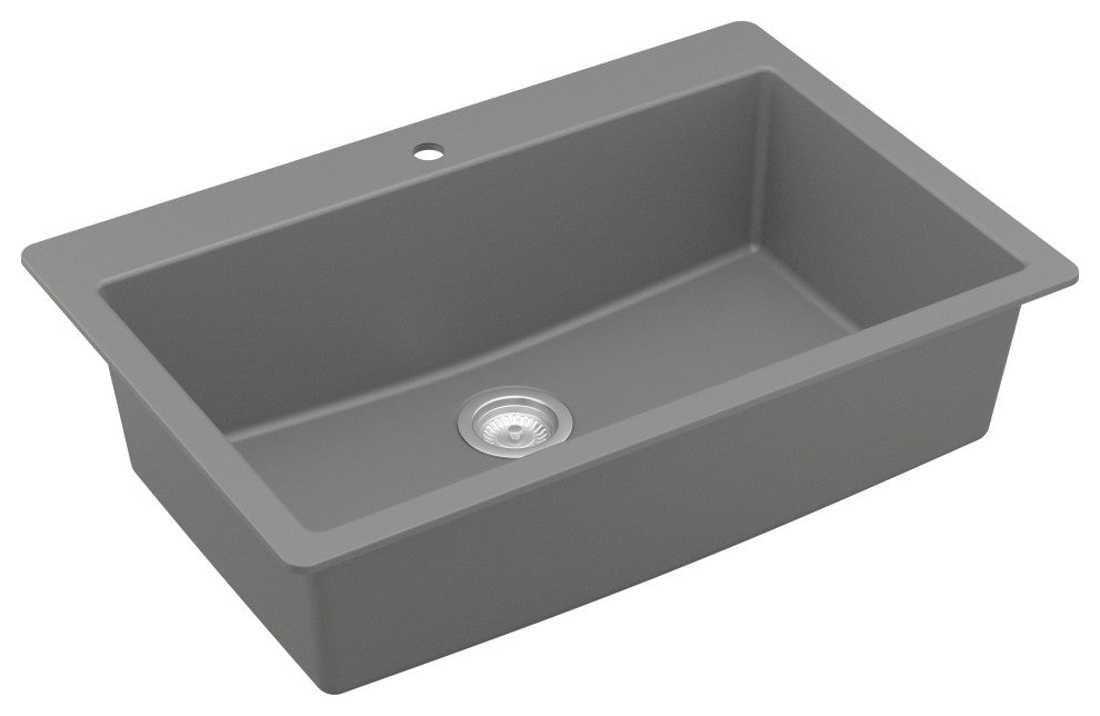 Karran QT-812 Top Mount 33" Large Single Bowl Quartz Sink Kit, Grey