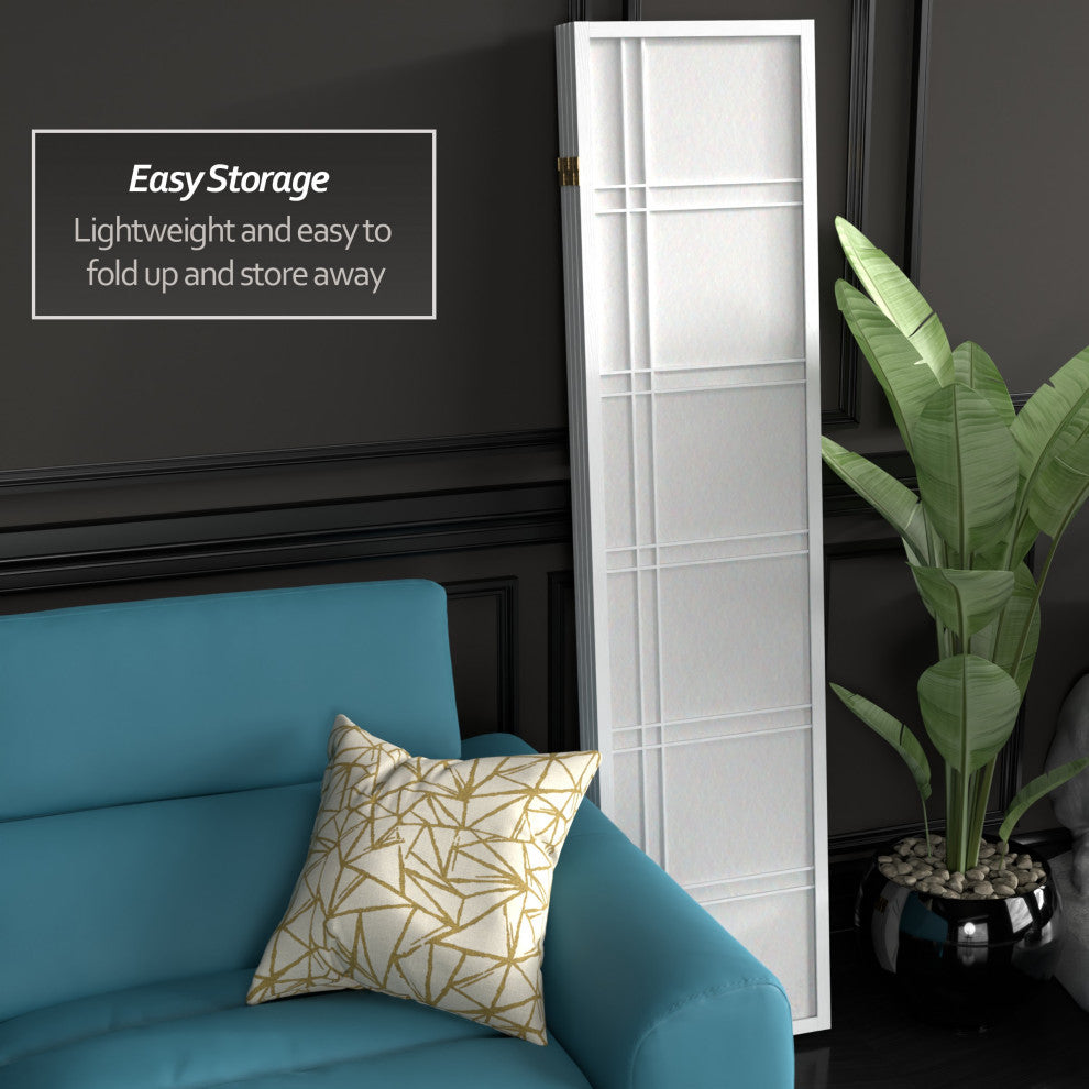 6' Tall Double Cross Shoji Screen, White, 4 Panels