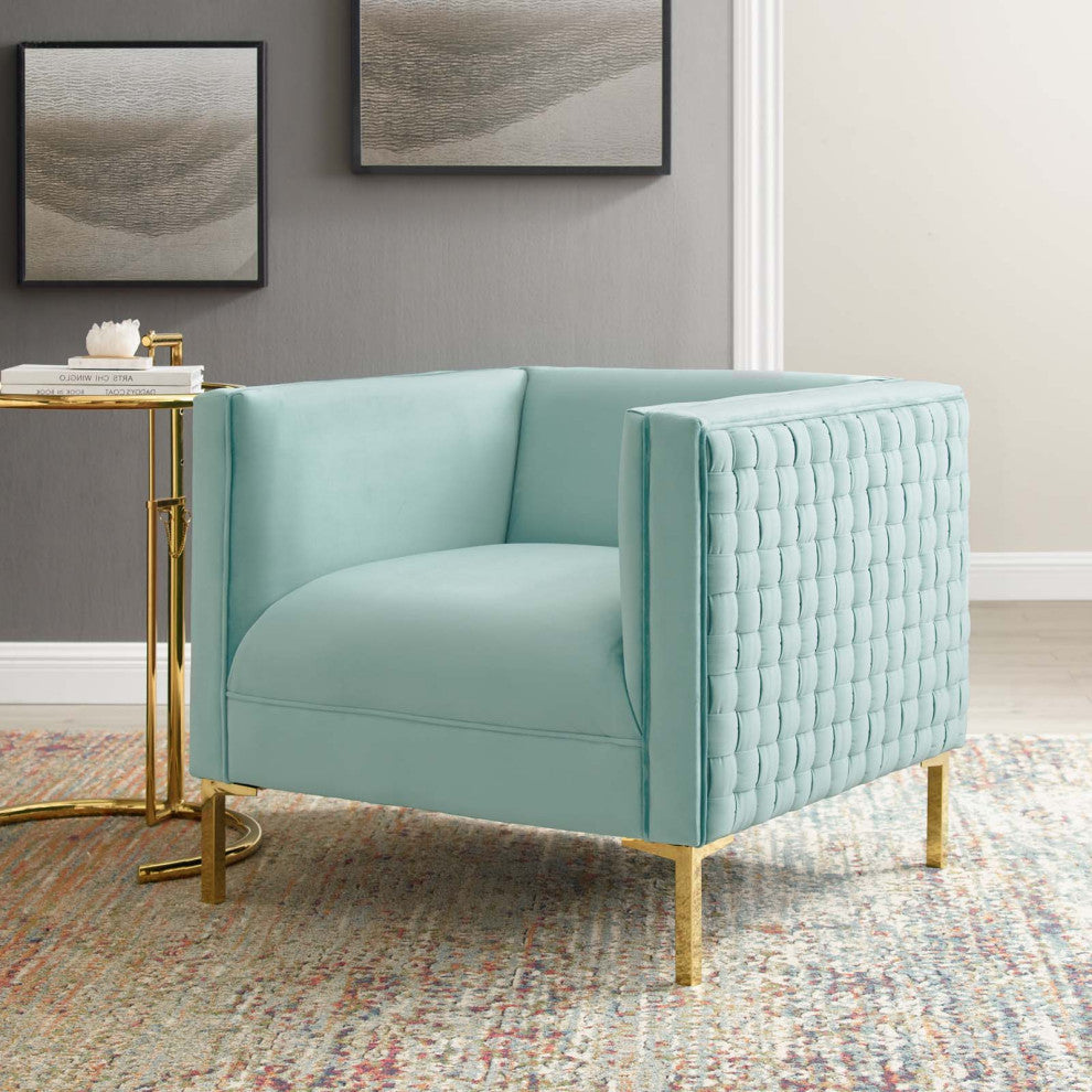 Armchair Accent Chair, Velvet, Blue, Modern, Living Lounge Hotel Hospitality