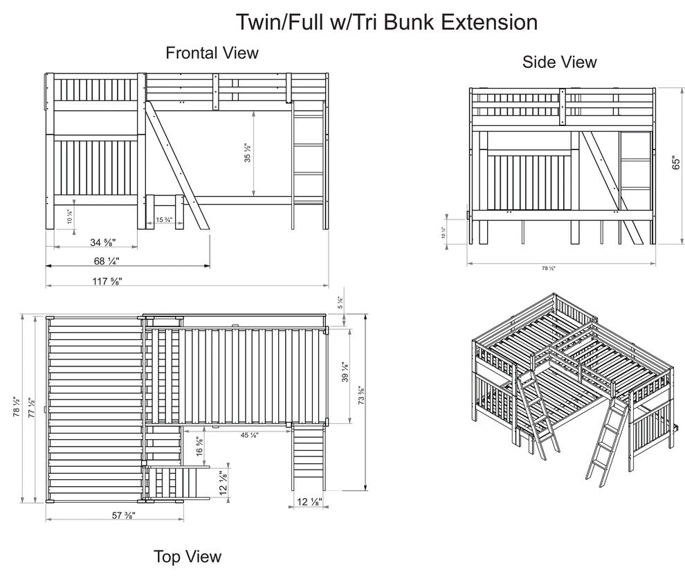 Aurora Twin Over Full Bunk Bed with Tri-Bunk Extension and Storage Drawers