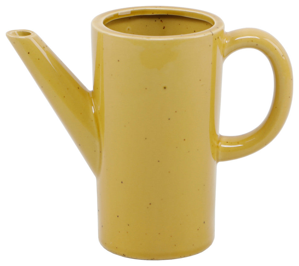 8.75" Ceramic Watering Can ,Speckle Mustard
