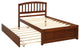 TATEUS Twin Platform Bed With Trundle, Wood Bed Frame With Headboard, Walnut