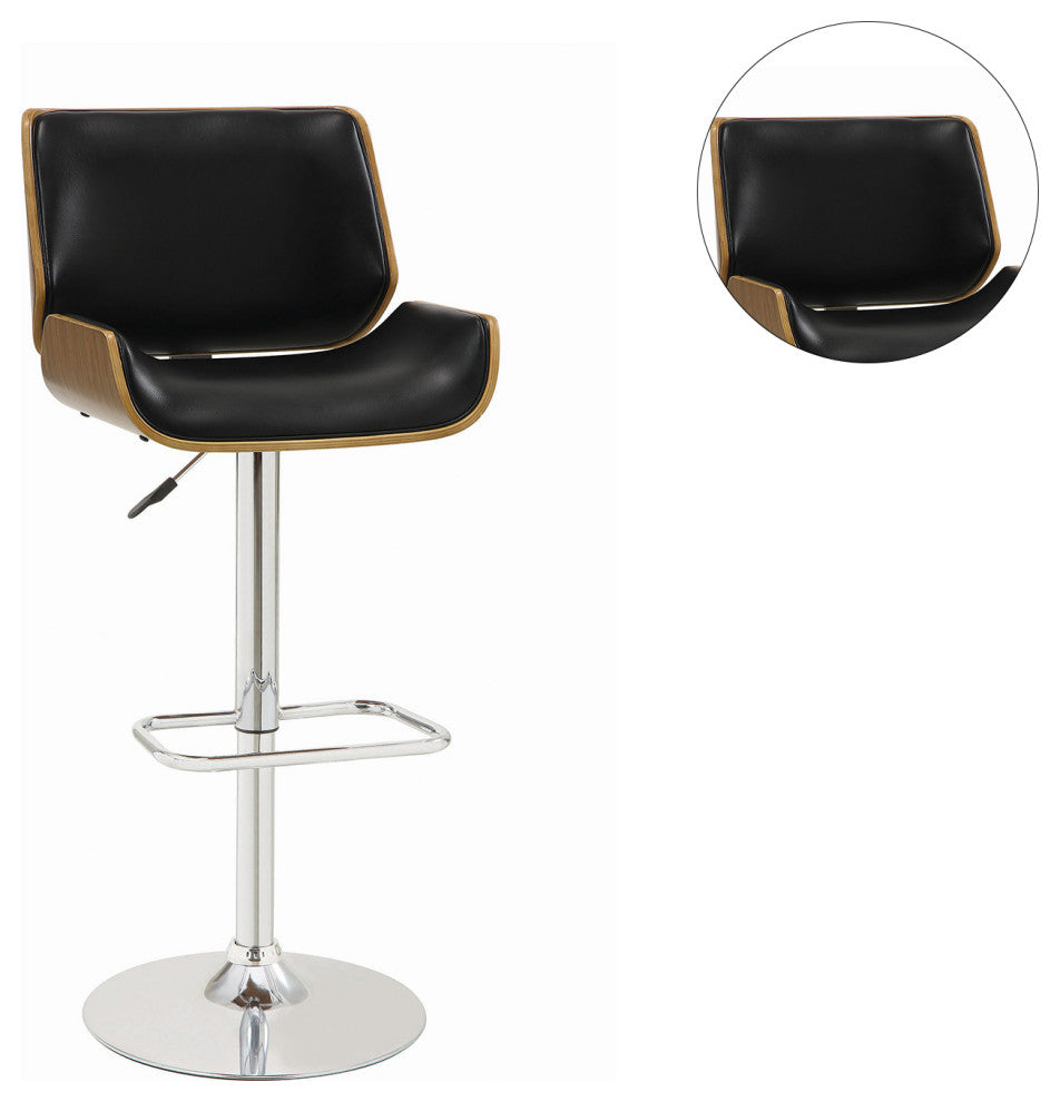 Faux Leather Adjustable Height Bar Stool, Black and Chrome