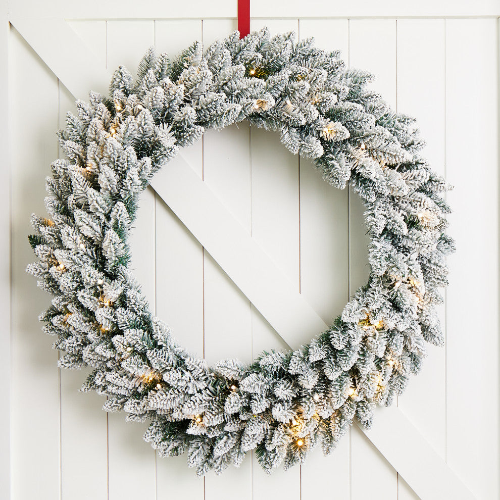 Pre-Lit Snow Flocked Christmas Wreath, 36" D