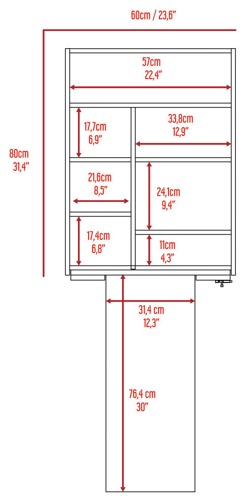 DEPOT E-SHOP Toscana Wall Table with 7 Shelves, Light Gray