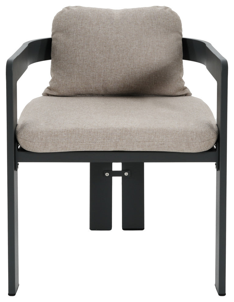 GDF Studio Outdoor Aluminum Dining Chairs With Cushions, Set of 2, Black/Beige